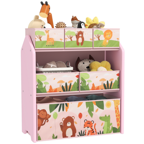 AIYAPLAY Kids Toy Storage Unit with 6 Storage Boxes for Playroom, Pink
