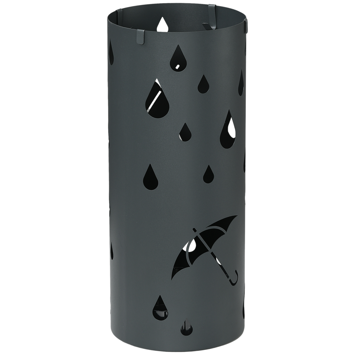 HOMCOM Metal Umbrella Stand, Hollowed Umbrella Basket with 4 Hooks and Drip Tray