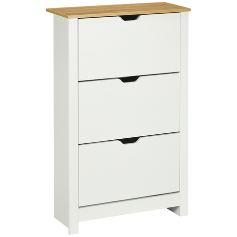 HOMCOM 18-Shoe Storage Cabinet 6 Shelves 3 Drawers Tabletop 4 Legs Modern White
