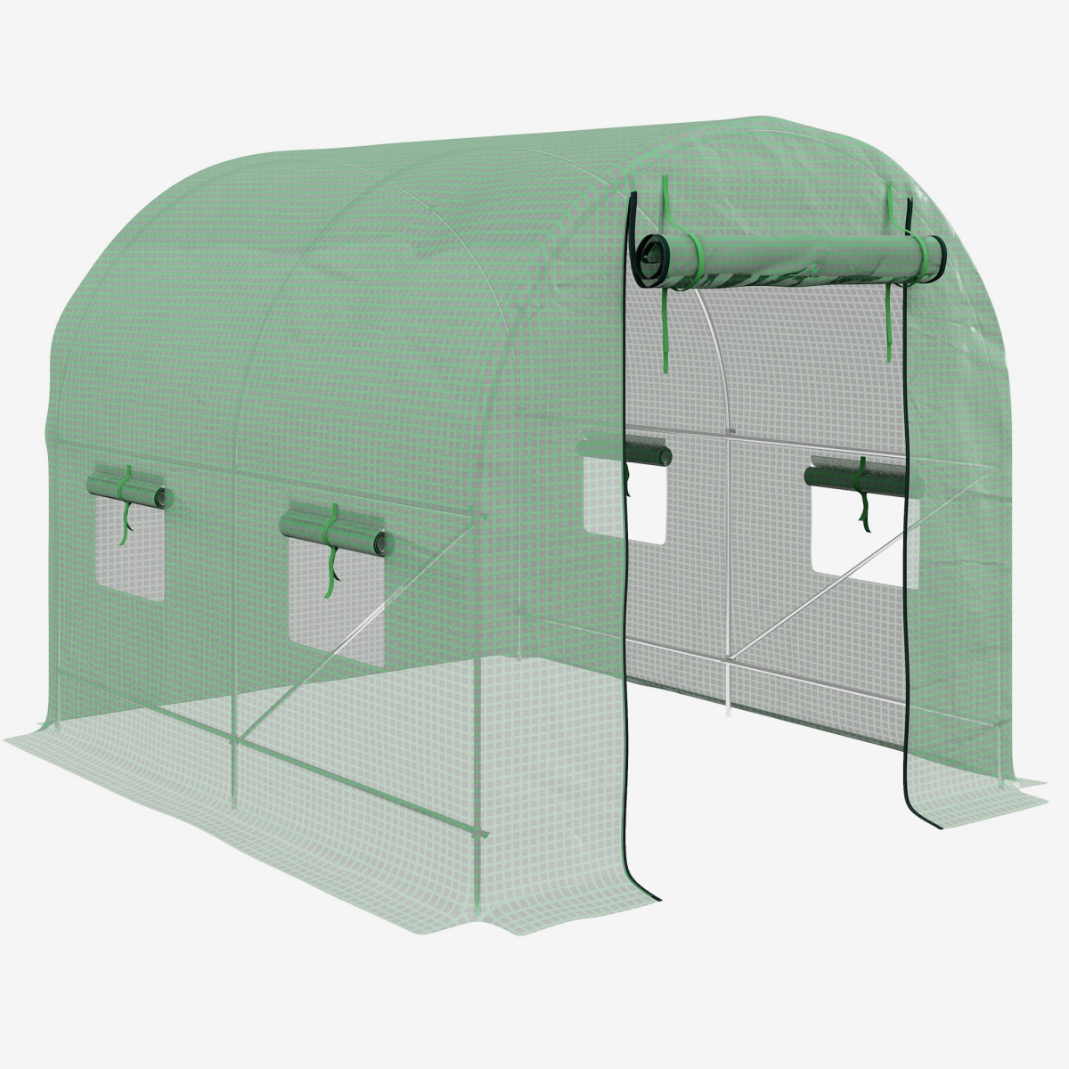 2.5 x 2m Walk-In Polytunnel Greenhouse with Steel Frame Roll Up Door Green