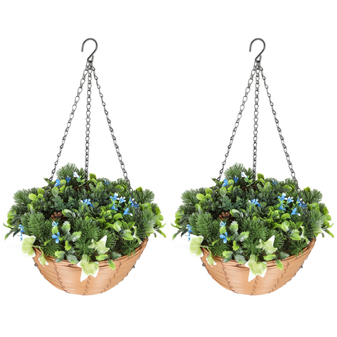 HOMCOM Artificial Flowers in Basket Set of 2 with PE Leaves and 18 Flowers
