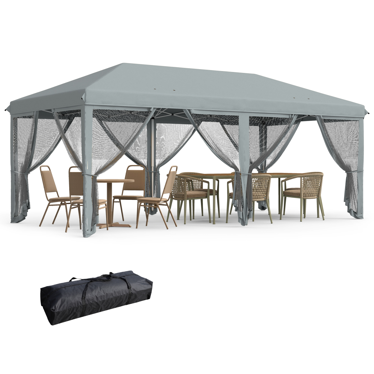 6 x 3m Pop Up Party Tent Canopy with 6 Removable Sidewalls Grey