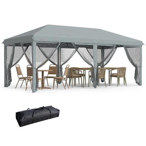 6 x 3m Pop Up Party Tent Canopy with 6 Removable Sidewalls Grey