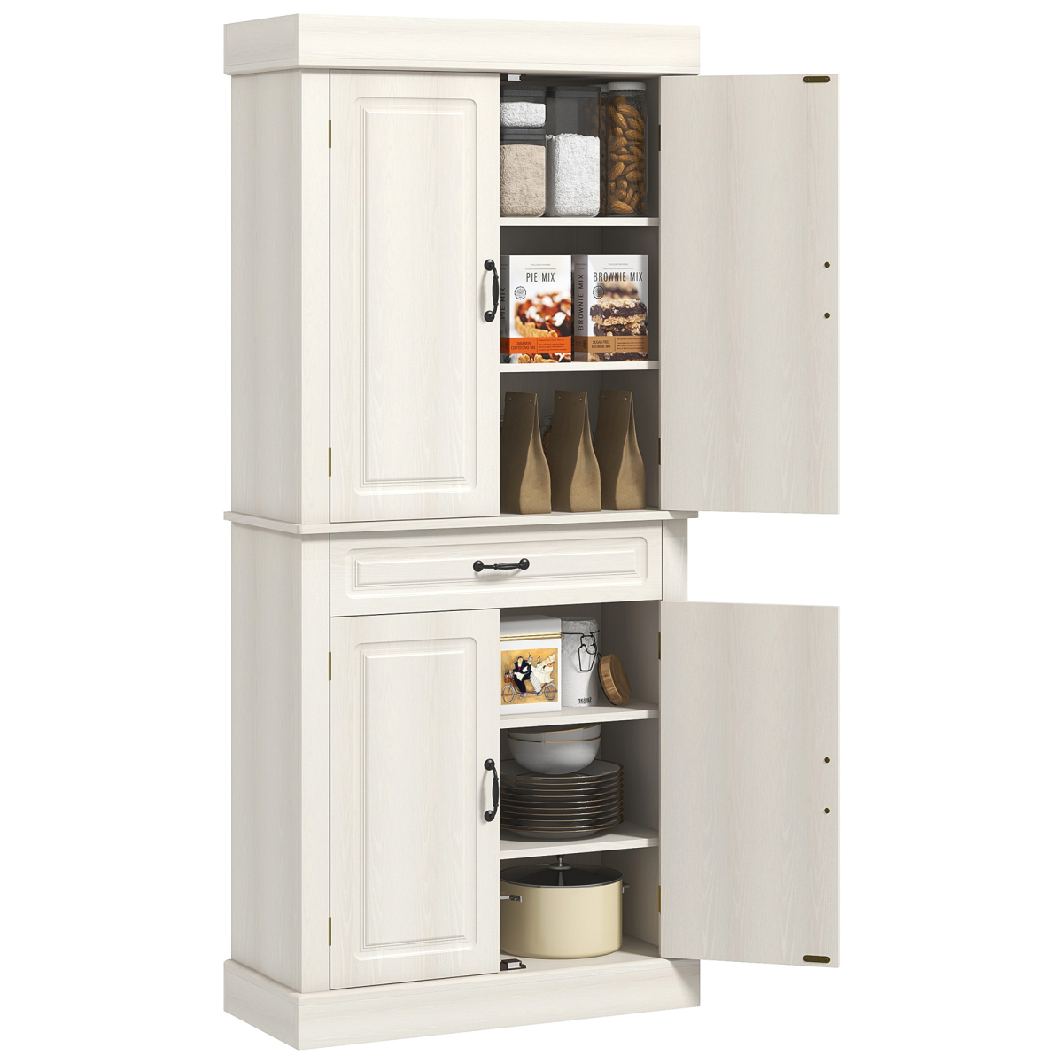 HOMCOM 180cm Kitchen Pantry Storage Cabinet Server Food Organizer, White