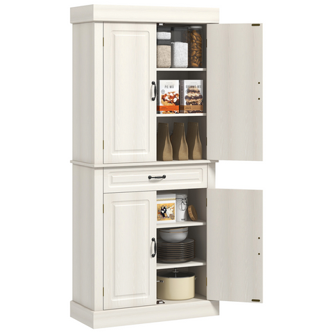 HOMCOM 180cm Kitchen Pantry Storage Cabinet Server Food Organizer, White