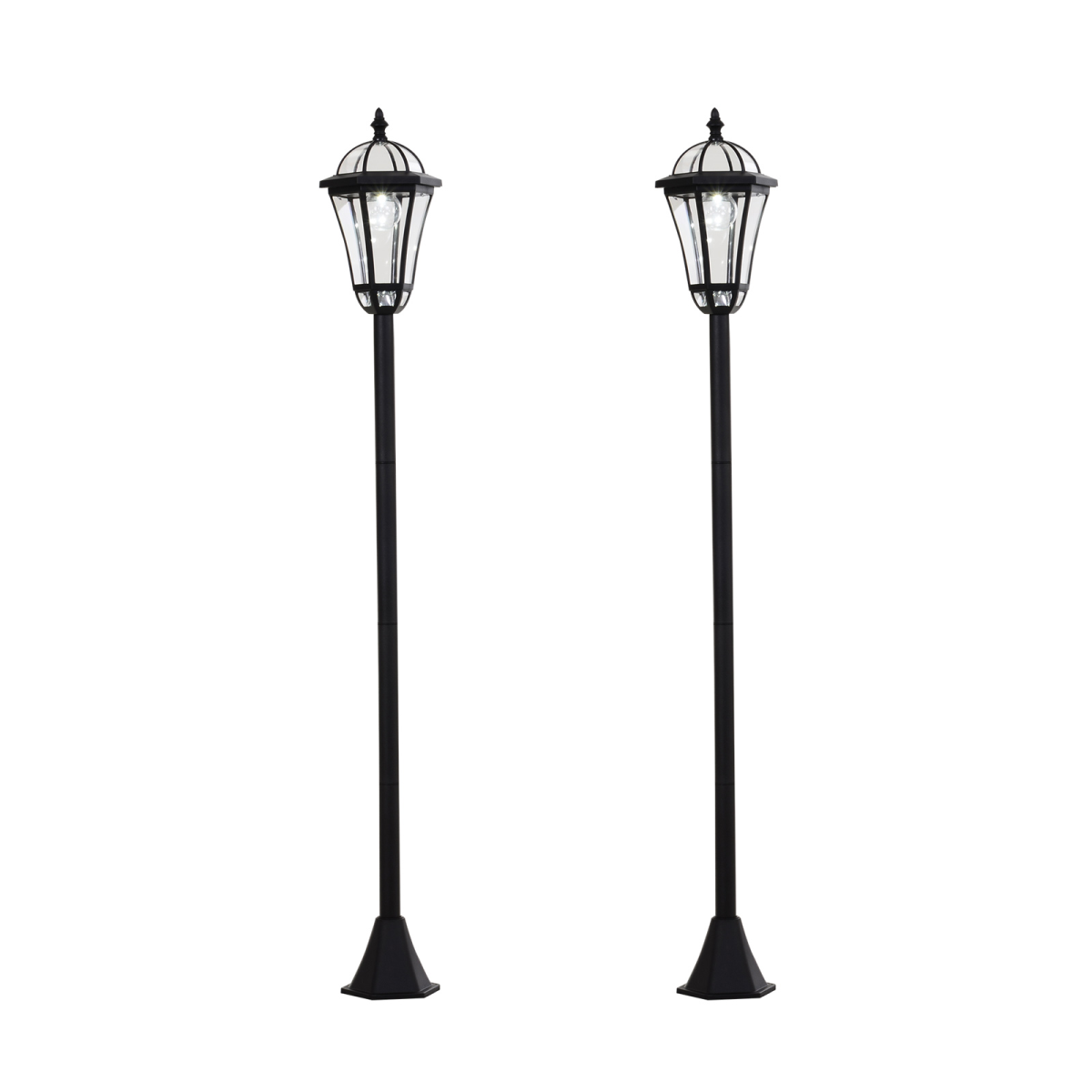 2 PCS LED Garden Lights Lamp Post Solar Powered Lantern black