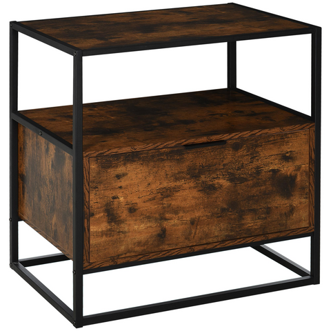 HOMCOM Industrial-Style Side Table w/ Drawer Open Shelf Steel Frame Base Retro