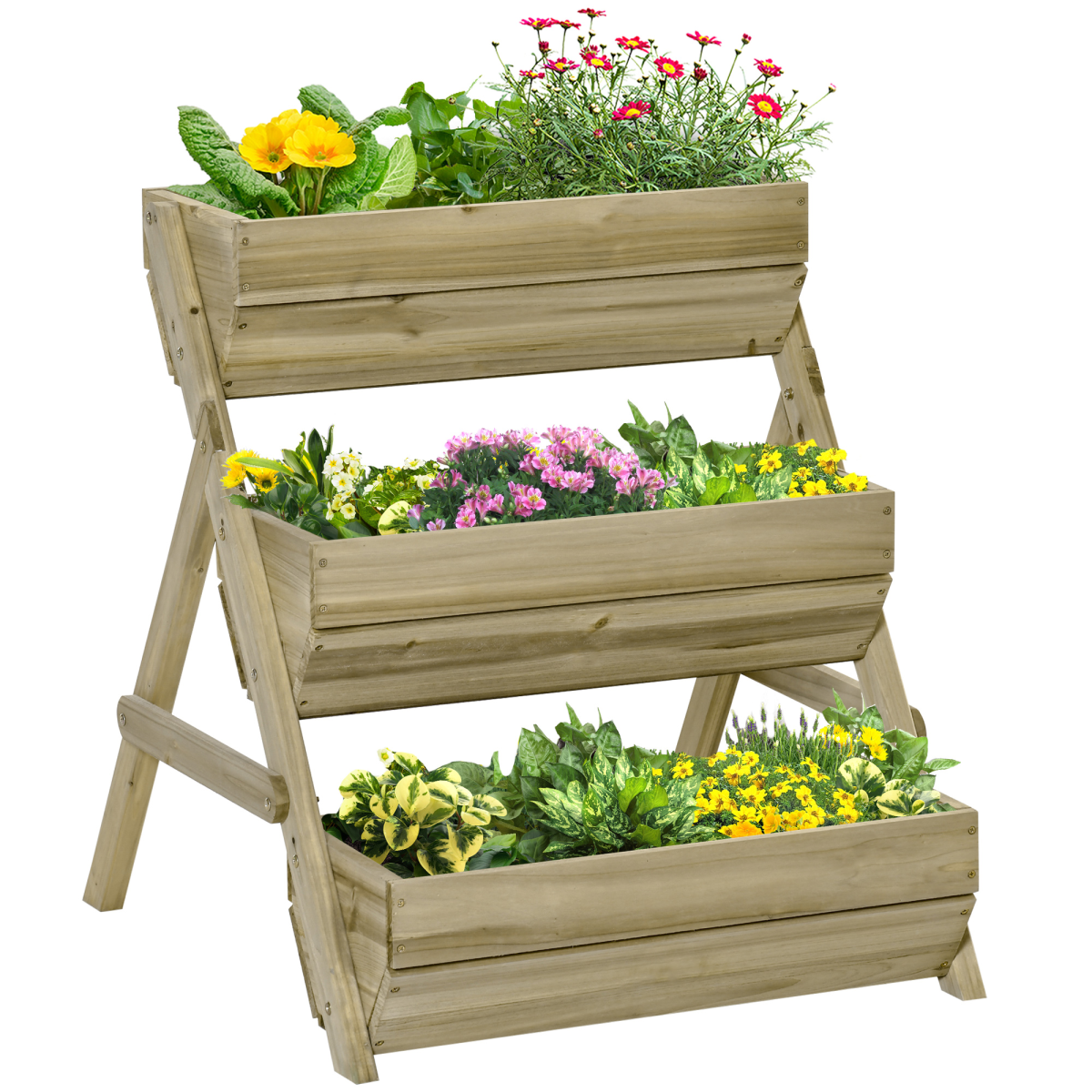 3 Tier Raised Garden Bed Kit for Flower, Vegetable, Herb, 120x68x80cm, Green