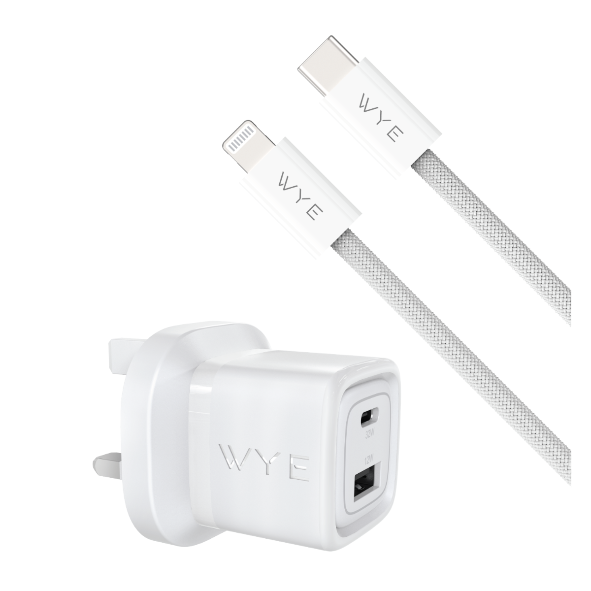WYEFLUX 32W Dual Port USB-C & USB-A Charging Kit With USB-C to 8-Pin Cable (Gan III)