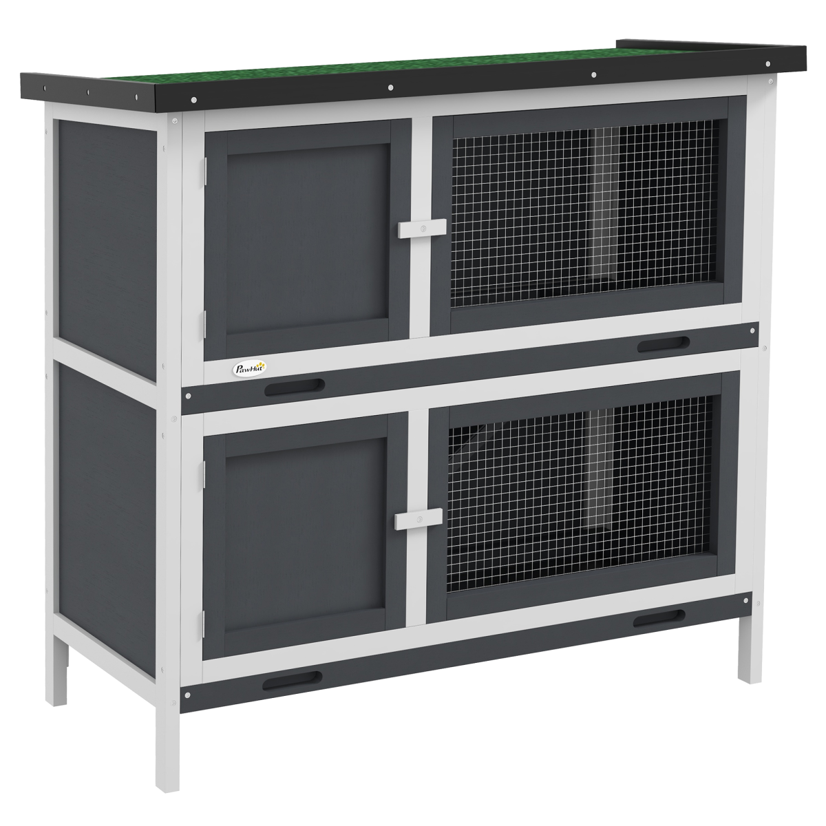 PawHut Double Decker Rabbit Hutch Bunny Cage Pet House Outdoor with Tray, Grey