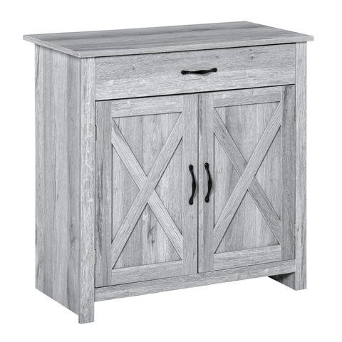 Farmhouse Barn Door Sideboard Buffet Storage Cabinet Coffee Bar Grey Grain