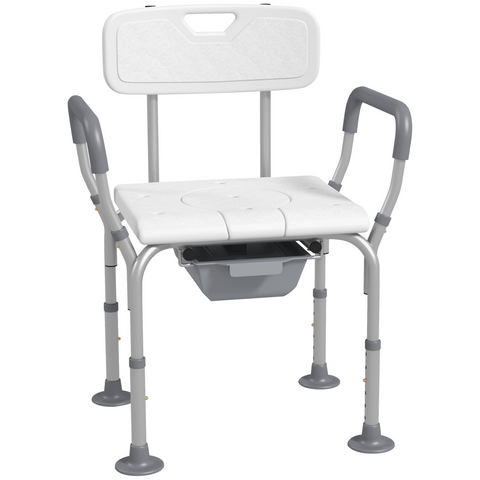 HOMCOM 3-in-1 Shower Chair Adjustable Bedside Commode Raised Toilet Seat White