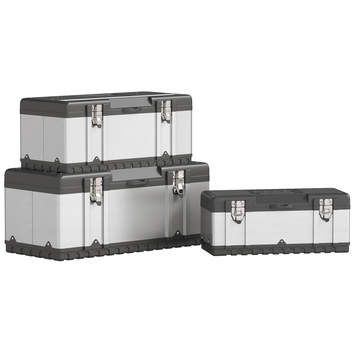 HOMCOM 3 Pieces Tool Case Set, 23" 19" 16" Stainless Steel Tool Boxes