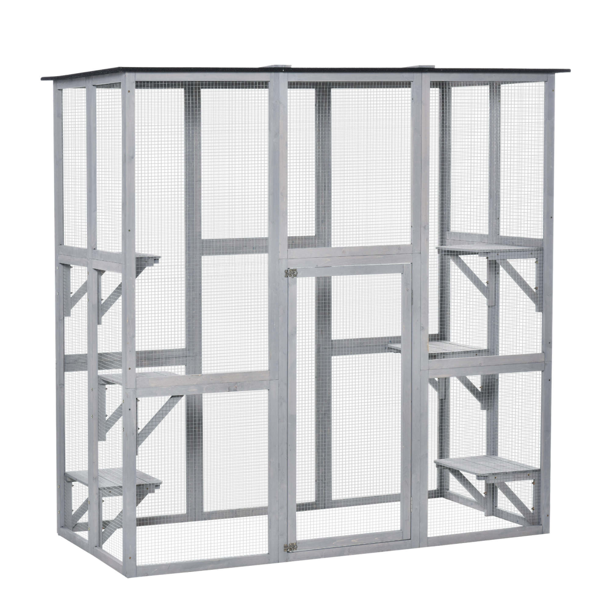 PawHut Wooden Cat House with Platforms, Cat Cage for Multiple Kittens