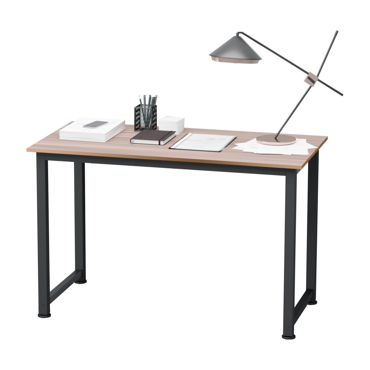 Computer Desk W/ Black Metal Frame MDF, 120W x 60D x 76Hcm-Oak Grain Tone