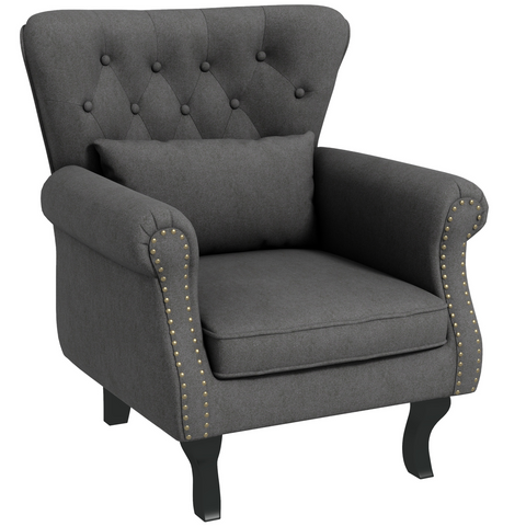 HOMCOM Vintage Armchair Wingback Accent Chair with Naihead Trim Dark Grey