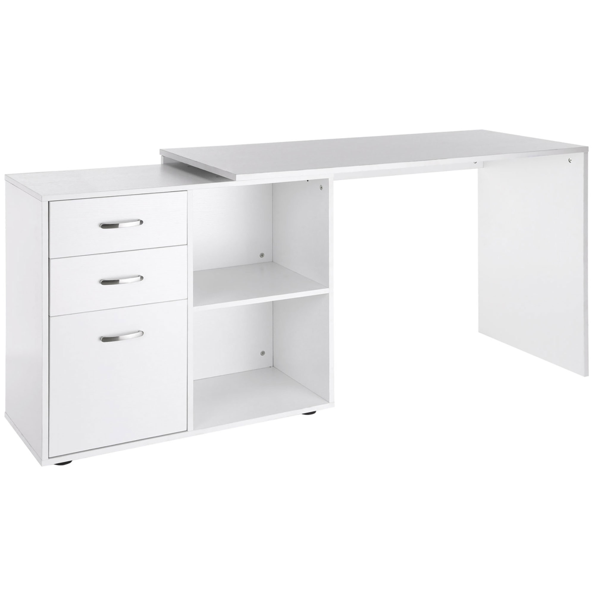 Home Office L Shape Computer Desk Workstation Drawer Shelf File Cabinet-White