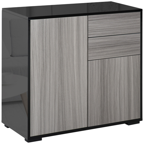 Side Cabinet  2 Door Cabinet and 2 Drawer for Home Office Grey Black