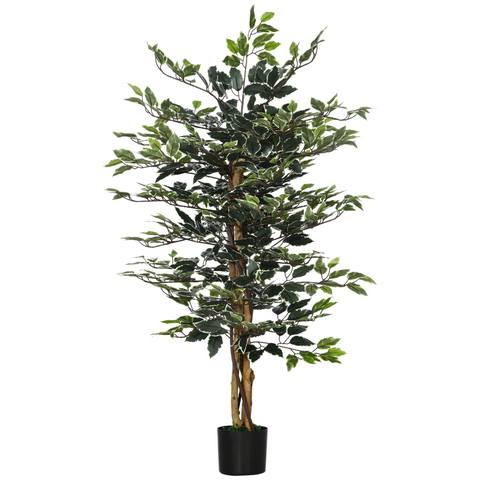 HOMCOM Artificial Ficus Tree with Lifelike Leaves and Natural Trunks Green