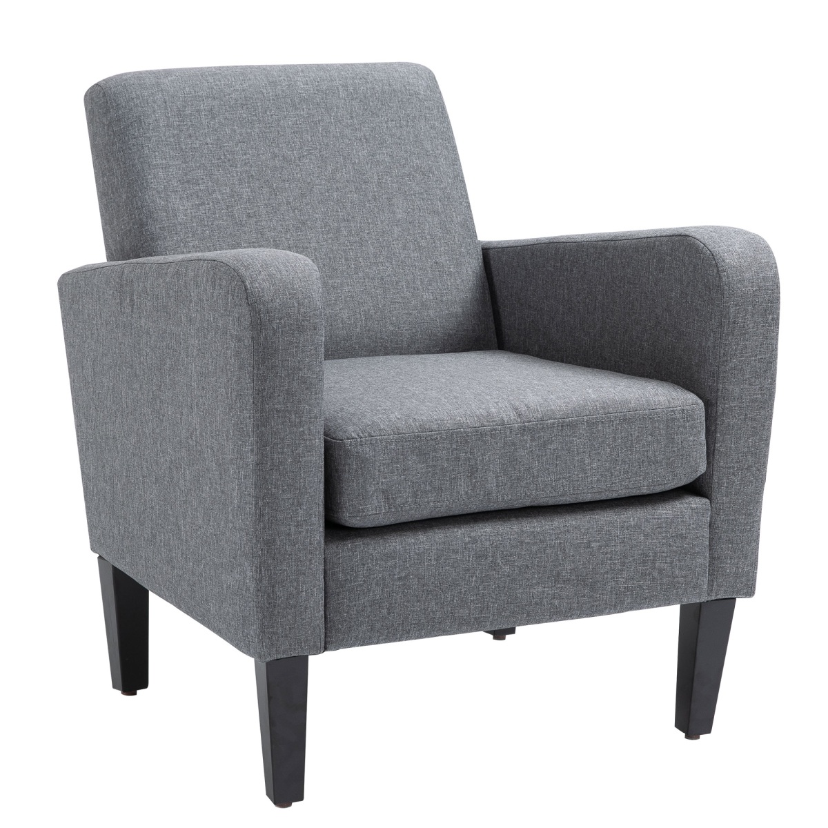 Linen Modern-Curved Armchair Accent Seat w/ Thick Cushion Wood Legs Grey