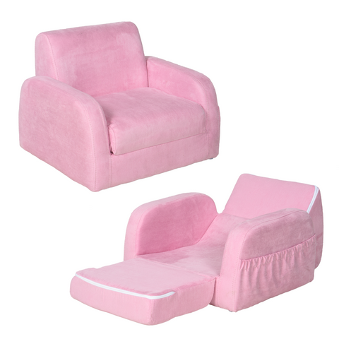 HOMCOM 2 In 1 Kids Armchair Sofa Bed Fold Out Padded Wood Frame Bedroom Pink