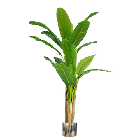 180cm Artificial Banana Tree Tropical Plant Silver Metal Planter