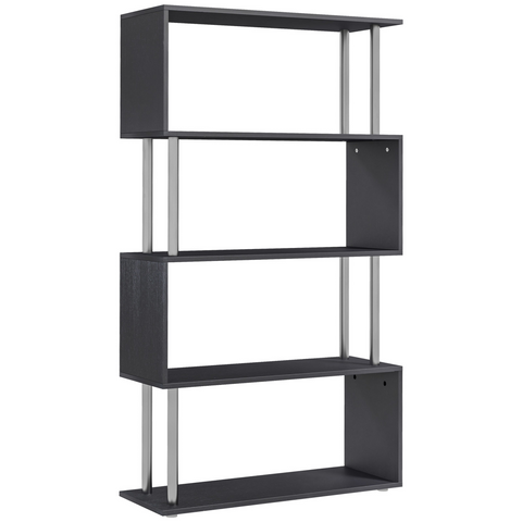 Wooden S Shape Storage Unit Bookshelf Lounge Display Room Divider-Black
