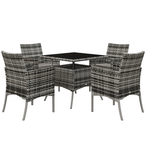 Outsunny 4 Seater Rattan Garden Furniture Set w/ Tempered Glass Tabletop - Grey