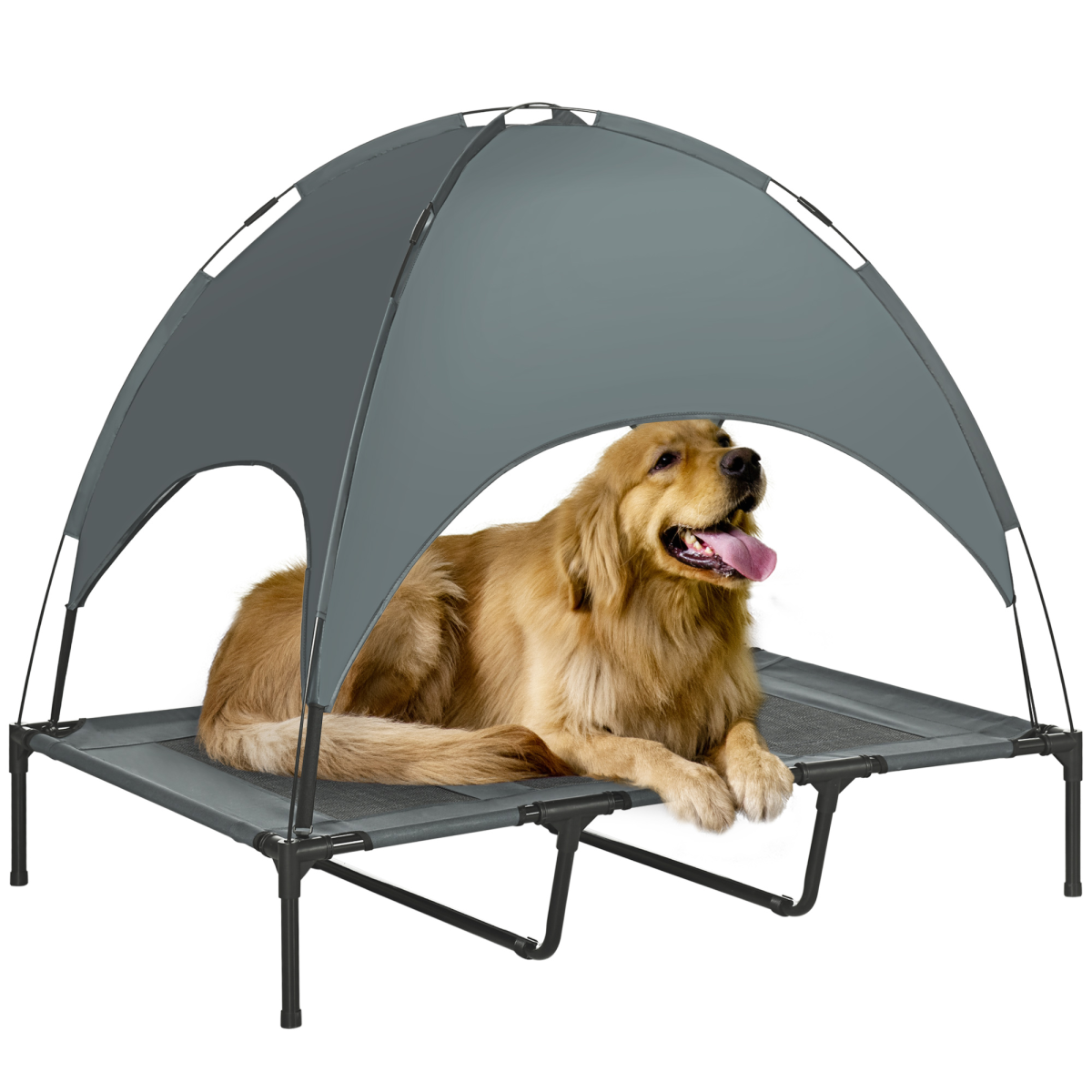 122 cm Elevated Pet Bed Dog Cot Tent with Canopy Instant Shelter Outdoor Grey