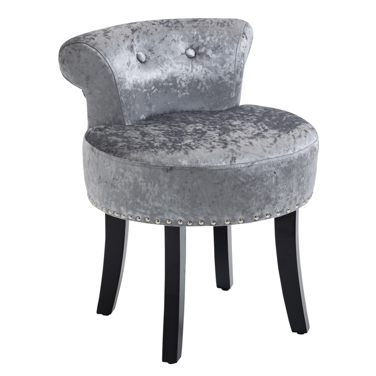 Dressing Table Stool Vanity Seat w/ Rubber Wood Legs Bedroom - Grey