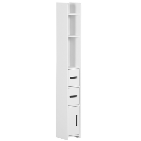kleankin Freestanding Bathroom Cabinet w/ Open Shelves 3 Cupboards, White