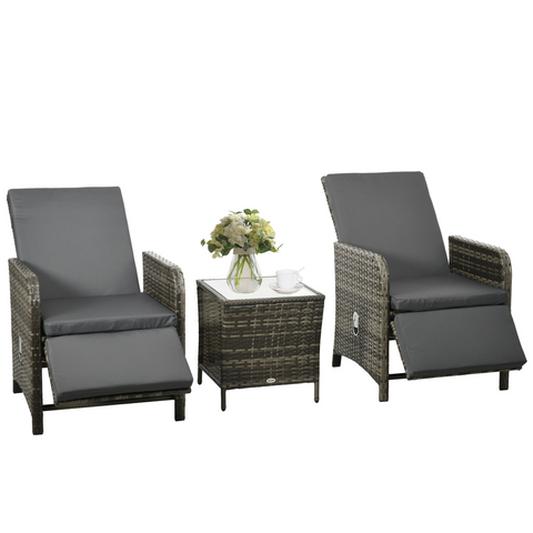 Outsunny 3 Pieces Rattan Bistro Set w/ Adjustable Backrest - Mix-Grey
