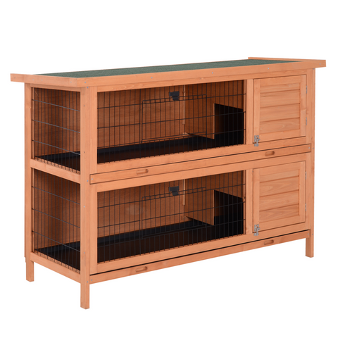 Rabbit Hutch for Two Rabbits Outdoor Guinea Pig Cage w/ Removable Trays, Orange