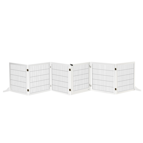 Freestanding Pet Dog Gate 6 Panel Foldable Wooden Playpen 432cm Long Pawhut