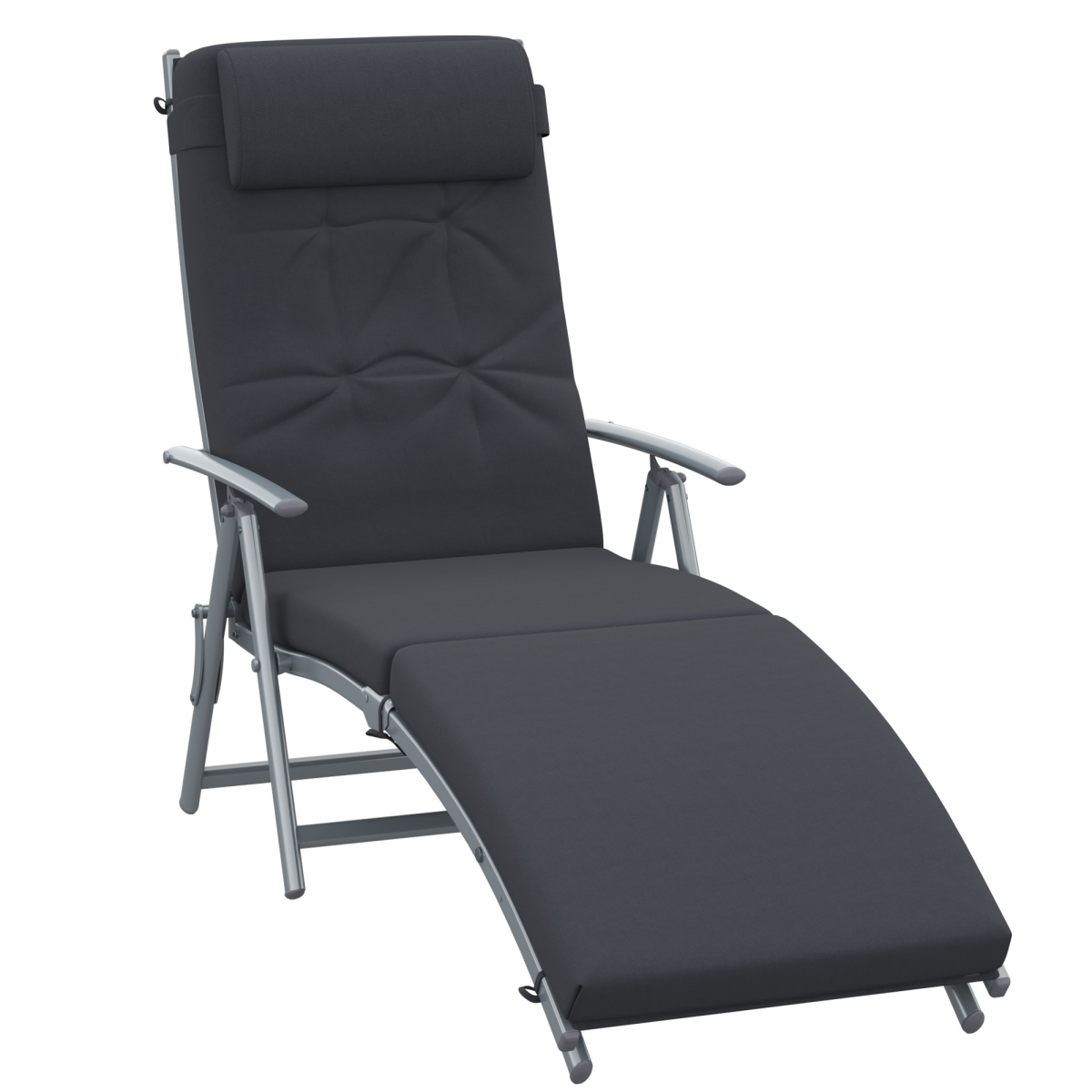 Steel Frame Outdoor Garden Padded Sun Lounger w/ Pillow Black