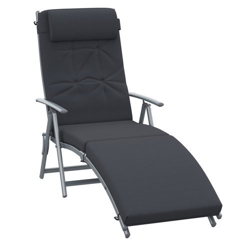 Steel Frame Outdoor Garden Padded Sun Lounger w/ Pillow Black