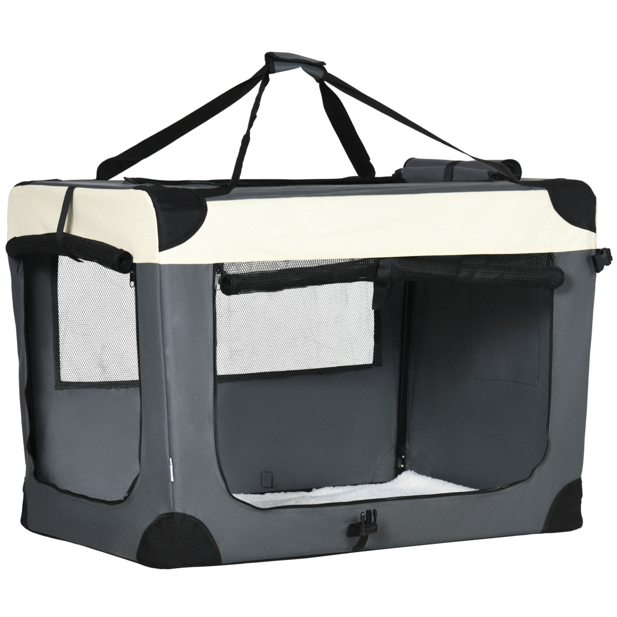 91cm Foldable Pet Carrier w/ Cushion, for Large Dogs and Cats - Grey Pawhut