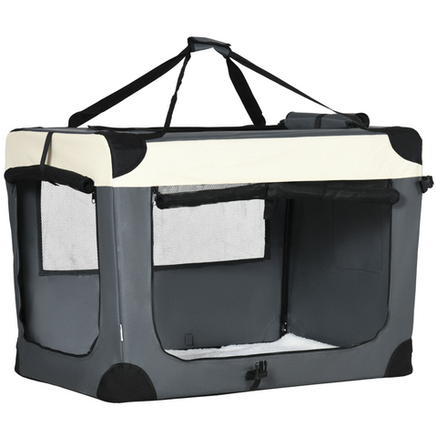 91cm Foldable Pet Carrier w/ Cushion, for Large Dogs and Cats - Grey Pawhut