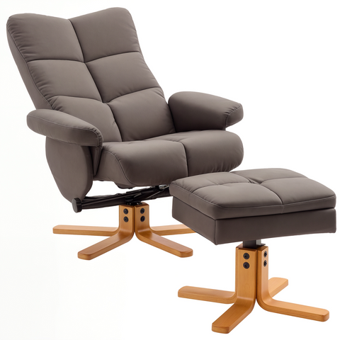 Faux Leather Recliner Chair with Ottoman Footrest Storage Space Brown