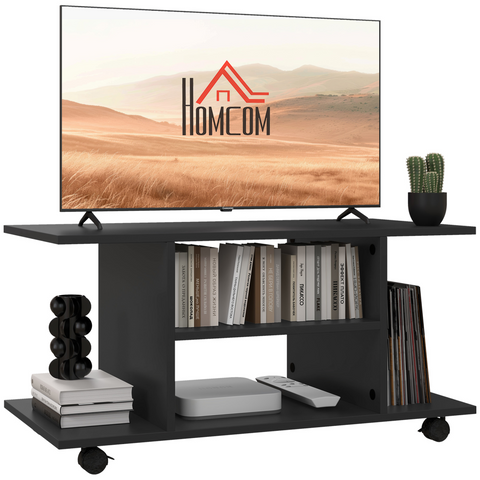Mobile TV Stand Bookshelves in Black