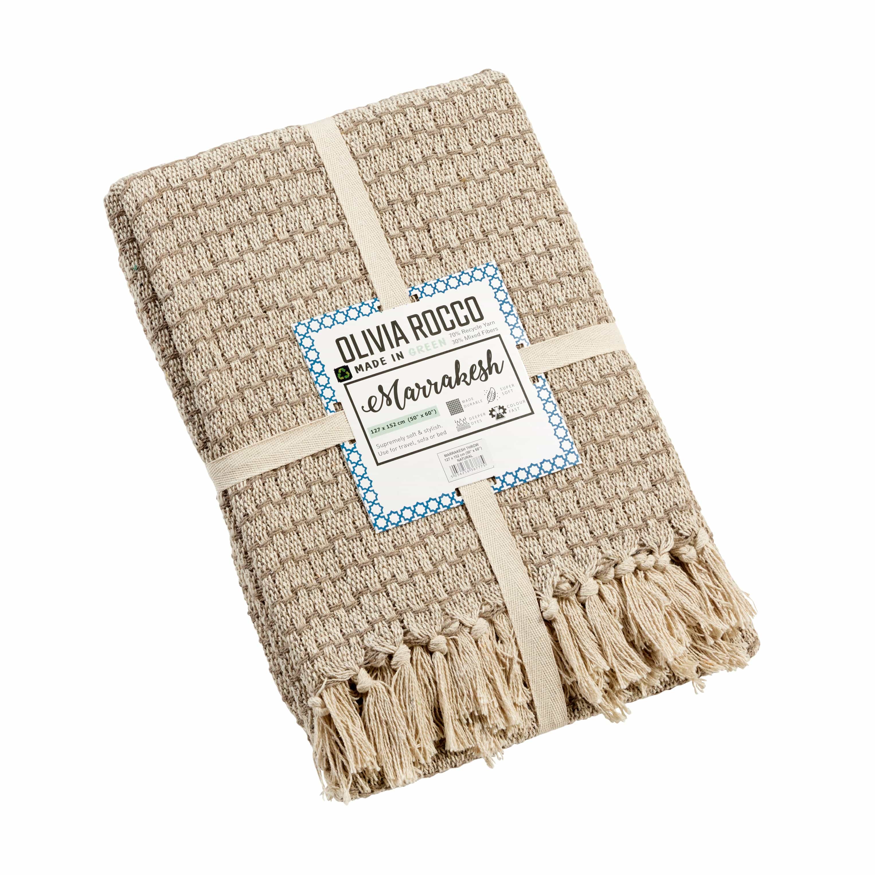 OLIVIA ROCCO Cotton Throw Super Soft Lightweight Eco Friendly Recycled Cotton For Sofa Bed Chair Calming Colours Home Decor