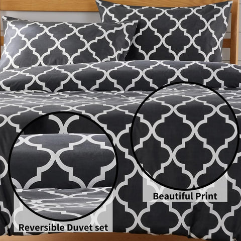 OLIVIA ROCCO Marrakesh Grey Printed Duvet Cover Set Easy Care Polyester Blend With Pillowcases For Master Bedroom, Guest Rooms, Dorms