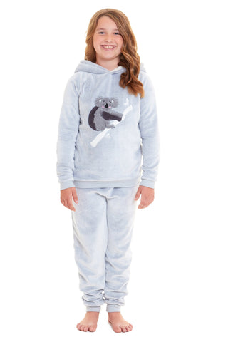 OLIVIA ROCCO Matching Mother Daughter Koala Bear Hooded Pyjama Set Plush Fleece Flannel Loungewear For Women And Girls Cozy Family Nightwear