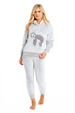 OLIVIA ROCCO Matching Mother Daughter Plush Fleece Hooded Pajama Set Embroidered Sloth Design Ultra Soft Sherpa Lined Nightwear For Girls And Women
