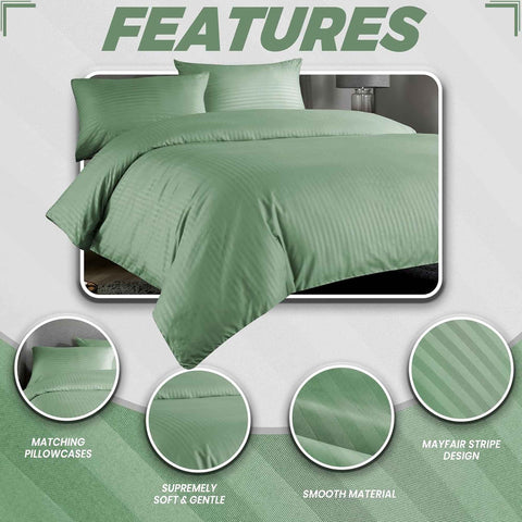 OLIVIA ROCCO Mayfair Stripe Satin Reversible Duvet Cover Set With Comforter Multiple Sizes And Colours Luxurious Bedding Collection