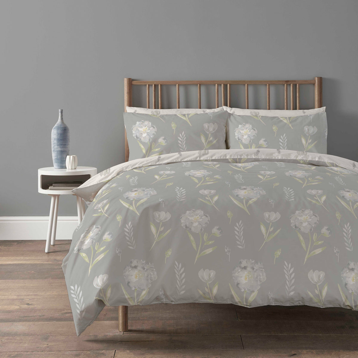 OLIVIA ROCCO Meadow Grey Printed Duvet Cover Set With Pillow Cases Super Soft Easy Care Floral Bedding Machine Washable Everyday
