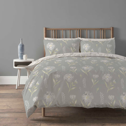 OLIVIA ROCCO Meadow Grey Printed Duvet Cover Set With Pillow Cases Super Soft Easy Care Floral Bedding Machine Washable Everyday