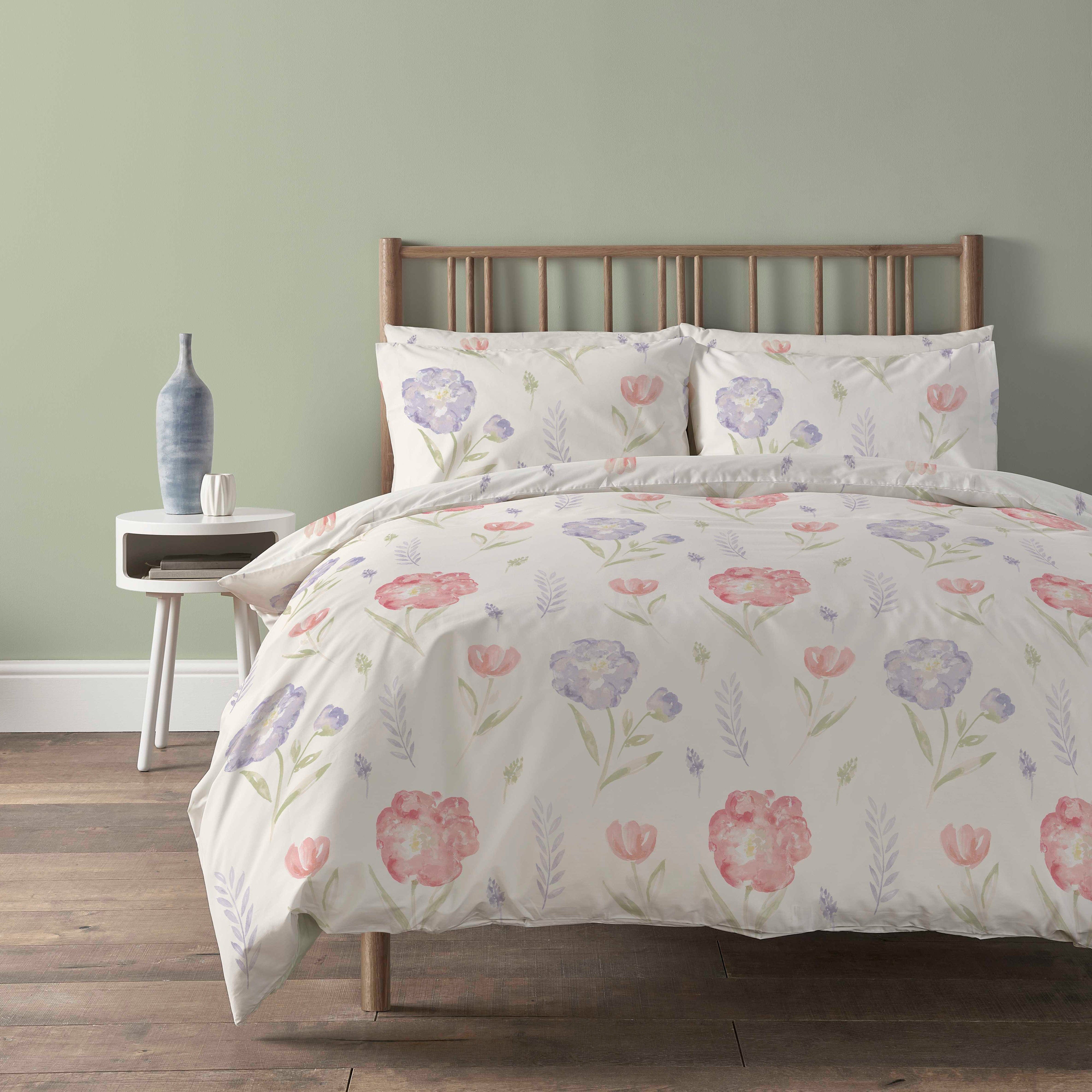 OLIVIA ROCCO Meadow Natural Duvet Cover Set Super Soft Printed Floral Bedding With Pillow Case Easy Care Quilt Set