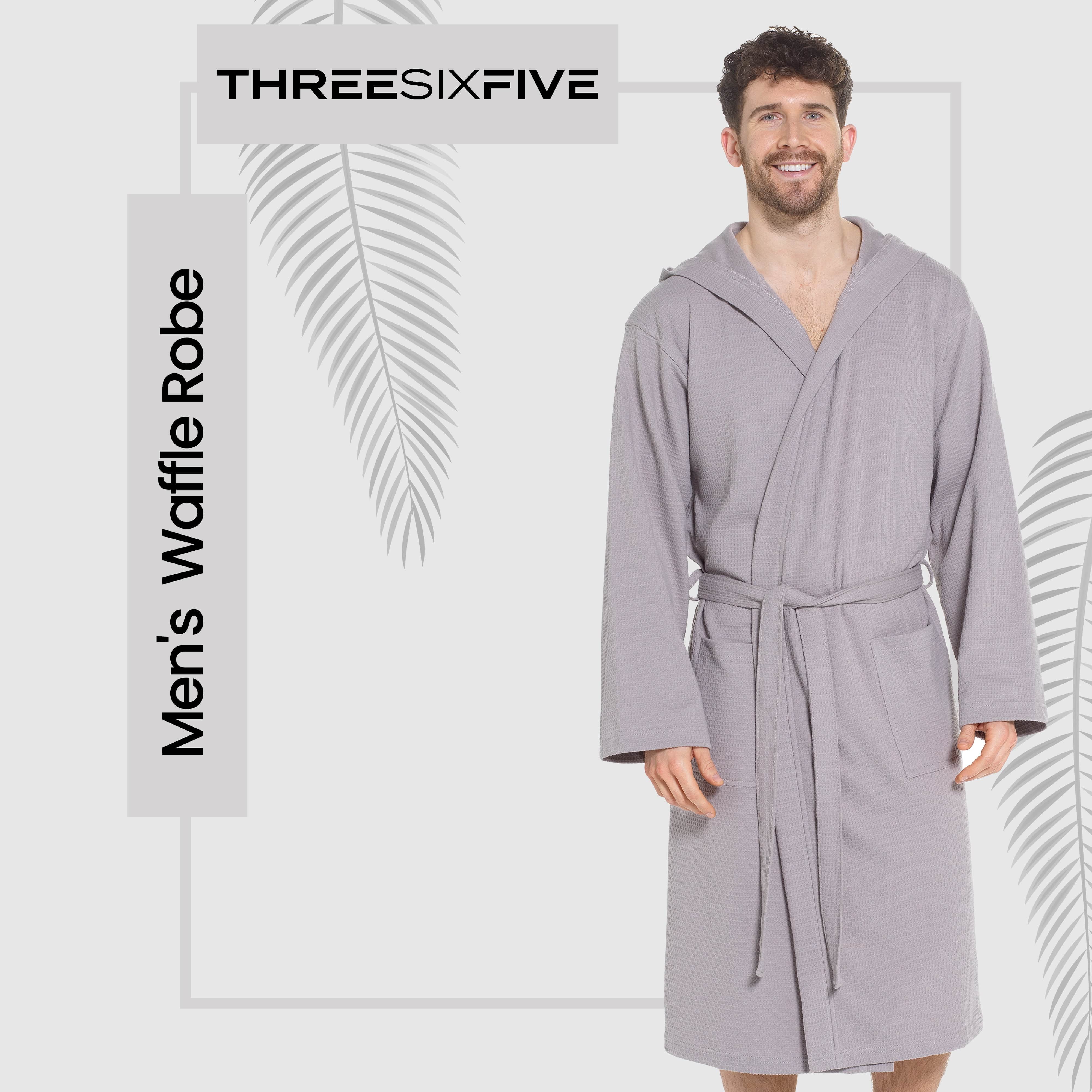 OLIVIA ROCCO Men's Hooded Waffle Cotton Bathrobe Grey 100 Percent Cotton Super Absorbent Spa Robe For Home And Loungewear Ideal For Spa And Home Use