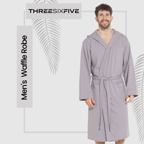 OLIVIA ROCCO Men's Hooded Waffle Cotton Bathrobe Grey 100 Percent Cotton Super Absorbent Spa Robe For Home And Loungewear Ideal For Spa And Home Use